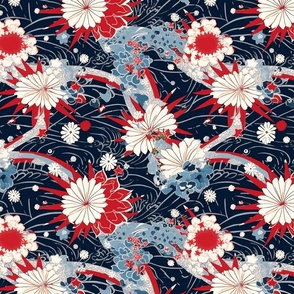 floral fireworks of red white and blue inspired by vincent van gogh