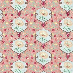 Blush pink decorative vintage floral pattern - maximalist , classical and cheerful - small .