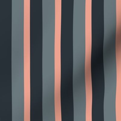 Spring garden classic bold stripe - midnight, slate and peach - traditional, heritage stripe