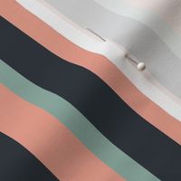 Spring garden classic bold stripe - midnight, light teal and peach - traditional, heritage stripe