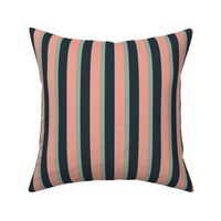 Spring garden classic bold stripe - midnight, light teal and peach - traditional, heritage stripe