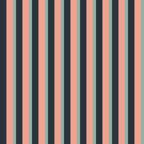 Spring garden classic bold stripe - midnight, light teal and peach - traditional, heritage stripe