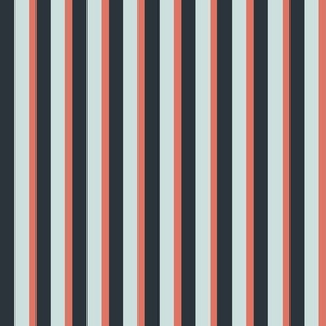 Spring garden classic bold stripe - midnight, coral and sea glass - traditional, heritage stripe