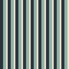 Spring garden classic bold stripe - midnight, light teal and cream - grandmilennial, traditional, heritage stripe