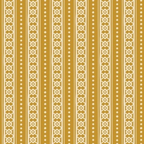 Spring garden dots and lattice heritage stripe - cream  on mustard - grandmillennial, traditional stripe for decor
