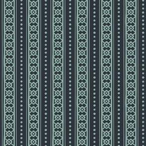 Spring garden dots and lattice heritage stripe - light teal on midnight - grandmillennial, traditional stripe for decor