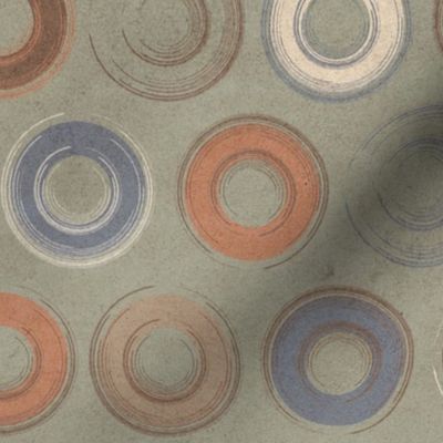 (M) Sketched Circles Geometric Earth Tones on Textured Sage Green