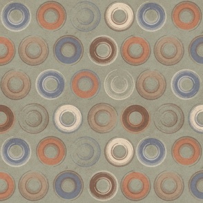 (M) Sketched Circles Geometric Earth Tones on Textured Sage Green