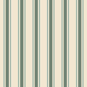 Spring garden regency heritage stripe - light teal and sage on cream - grandmillennial, traditional stripe for decor
