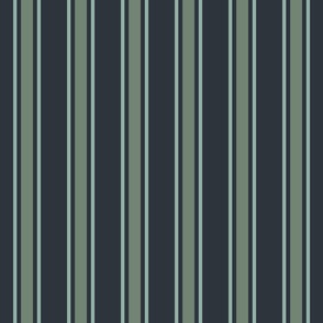 Spring garden regency heritage stripe - light teal and sage on midnight - traditional stripe for decor