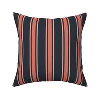 Spring garden regency heritage stripe - peach and coral on midnight - grandmillennial, traditional stripe for decor