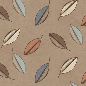 (M) Simple Sketched Falling Leaves Earth Tones on Clay Brown
