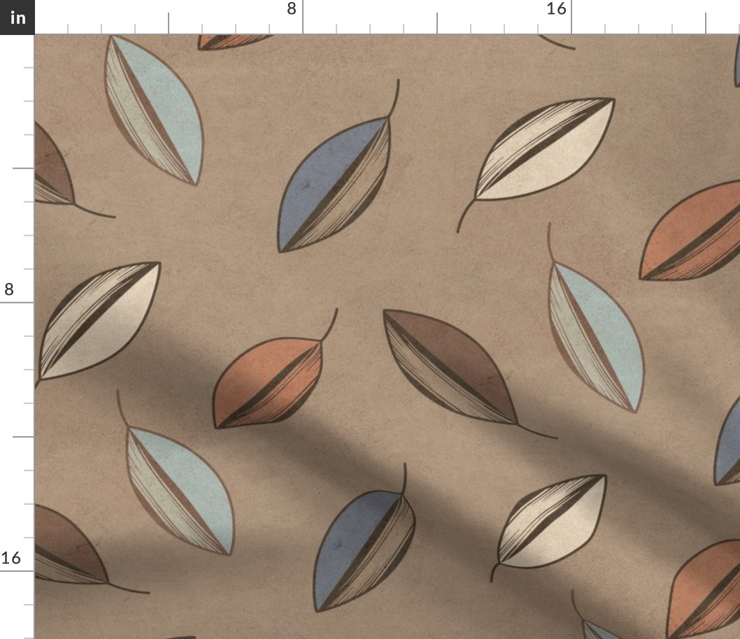 (M) Simple Sketched Falling Leaves Earth Tones on Clay Brown