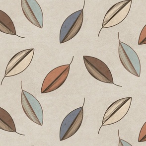 (M) Simple Sketched Falling Leaves Earth Tones on Pale Sky Gray