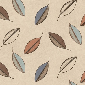 (M) Simple Sketched Falling Leaves Earth Tones on Creamy Sand