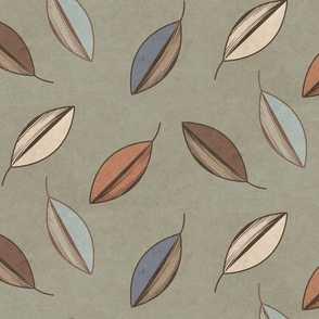 (M) Simple Sketched Falling Leaves Earth Tones on Sage