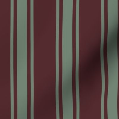 Spring garden regency heritage stripe - sage on maroon - traditional stripe for decor