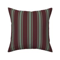 Spring garden regency heritage stripe - sage on maroon - traditional stripe for decor