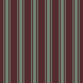Spring garden regency heritage stripe - sage on maroon - traditional stripe for decor