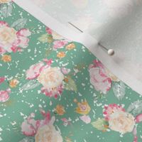 Unicorn Floral on Soft Green Distressed Small Scale