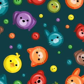 Cute Animal Rainbow Buttons - dark teal
