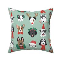 Happy Christmas Holiday Puppy Dogs on Green - 3 inch