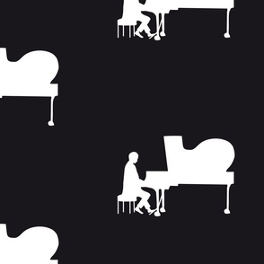 Piano Player white on black - xl - wallpaper, bedding