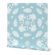 White Lotus on Turquoise. Serene Wall Scapes. Wall Paper.