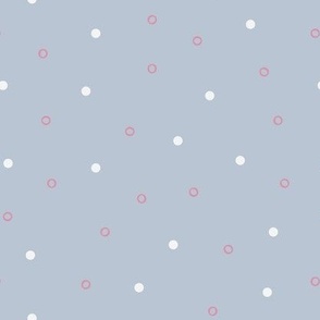 Simple polka dots and circles in  muted blue and pink.