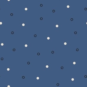 Simple polka dots and circles in  blue.