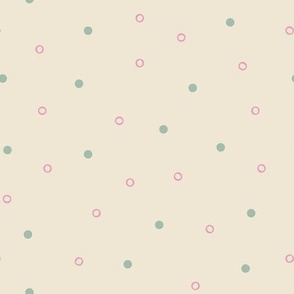Simple polka dots and circles in  beige pink and green.