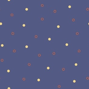 Simple polka dots and circles in purple orange and yellow.