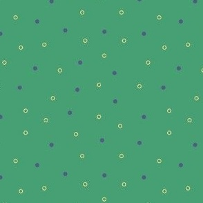 Simple polka dots and circles in  green, yellow and purple.