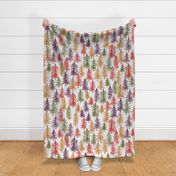 464 - Jumbo large scale Jelly bean Christmas pine tree forest in warm autumn tones of purple, mustard, deep coral and sap green - children's wallpaper, duvet covers, cute apparel, party dresses, girly cabin in the woods.