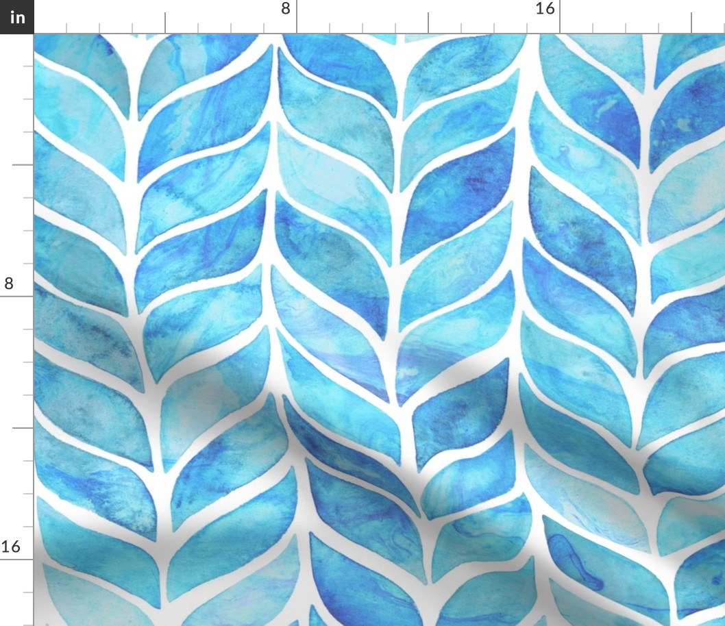 Watercolor Whale Tail Tiles - Aqua - Medium Scale