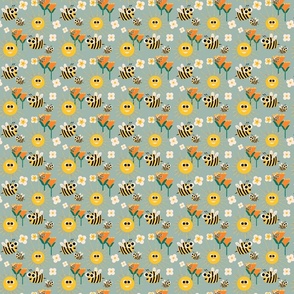 Happy bees and sunshine blue cadet S - Kids Nursery Illustration Kawaii Cute Bugs 