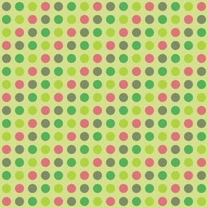 diagonal grid with red and green dots on honeydew green | medium