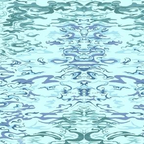 Tranquil water scene in light blues and greens “River Reflection”