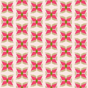 Geometric four points - pink and lime green on palest pink