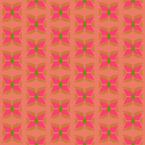 Geometric four points - pink and lime green on peach