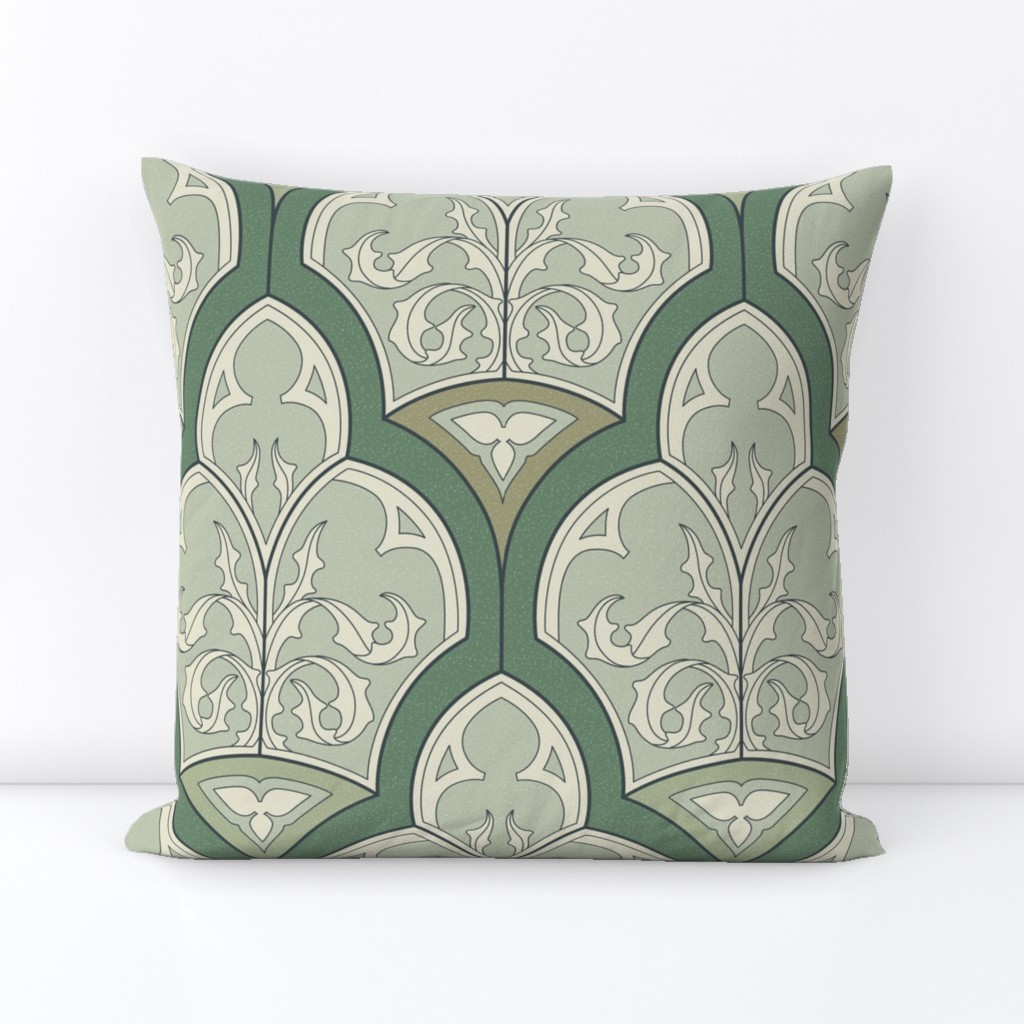 Gothic pointed arches mosaic in green