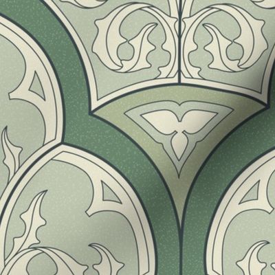 Gothic pointed arches mosaic in green