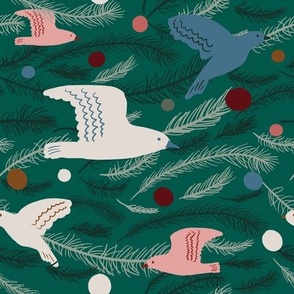 Dancing Christmas tree birds (pink)