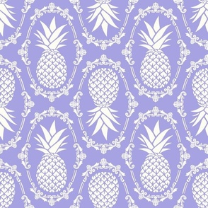 Large Scale Pineapple Fruit Damask Ivory on Lilac