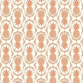 Small Scale Pineapple Fruit Damask Peach on Ivory