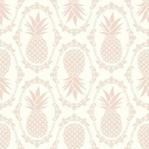 Medium Scale Pineapple Fruit Damask Blush Pink on Ivory