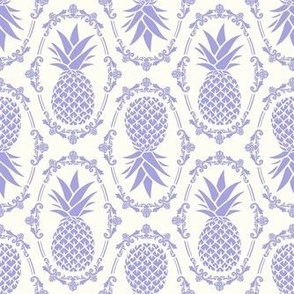 Medium Scale Pineapple Fruit Damask Lilac Purple on Ivory