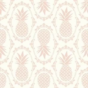 Large Scale Pineapple Fruit Damask Blush Pink on Ivory