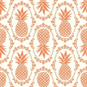 Large Scale Pineapple Fruit Damask Peach on Ivory