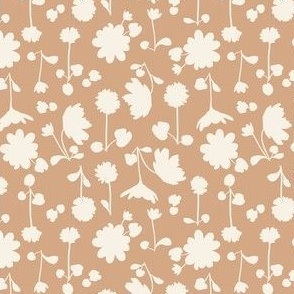 (small) spring flower silhouettes - off-white on mokka brown
